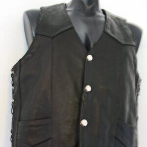 Unik Leather Apparel Harley Davidson Large Logo Patch Black Leather Vest Size 44